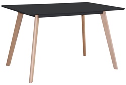 Обеденный стол в стиле модерн, столешница МДФ черного цвета, каркас из массива бука натурального цвета
