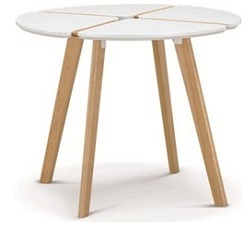 Круглый стол из дерева в современном стиле. Столешница белого цвета. 