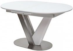 Овальный белый раскладной стол из стекла, металла и МДФ