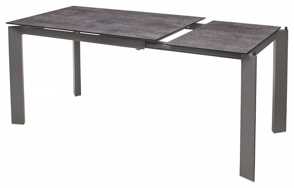 Прямоугольный раскладной стол из стекла и металла, цвет столешницы серо-черный