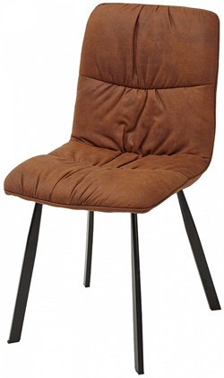Мягкий стул обитый тканью коричнево-рыжего цвета на металлических ножках черного цвета