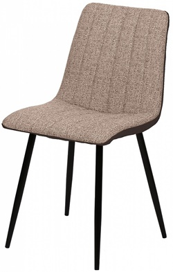 Мягкий универсальный стул, сиденье комбинированное из ткани и экокожи, цвет ткани бежевый меланж, спинка экокожа цвет коричневый, ножки металл, цвет черный
