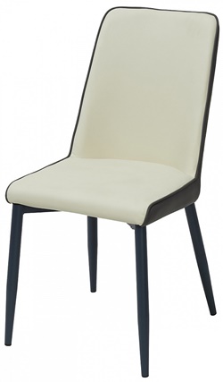 Современный стильный стул, сиденье мягкое, обито экокожей, цвет комбинированный, спинка с внутренней стороны кремовый, спинка и низ сиденья темно-серый, ножки металл окрашенный в матовый темно-серый цвет