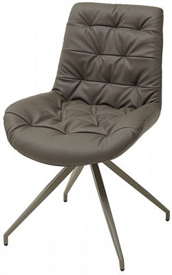 Современный мягкий стул на перекрестных металлических ножках серого цвета, обит экокожей цвет латте