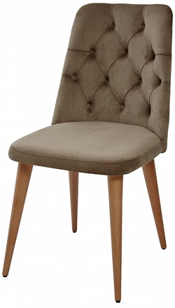 Деревянный стул с мягким сиденьем, ножки массив бука, обивка ткань, цвет бежевый, спинка с внутренней стороны декорирована пуговицами