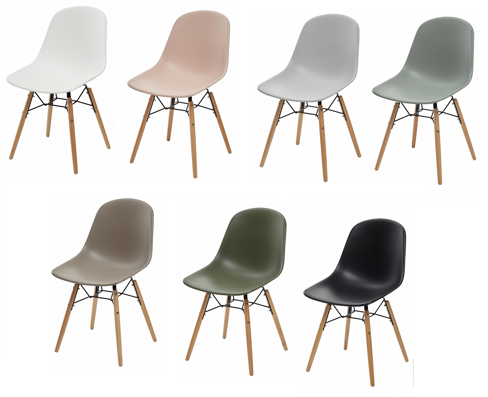 Дизайнерский пластиковый стул на деревянном каркасе, цвет: белый, розовый, светло-серый, серый, темно-серый, хаки, черный