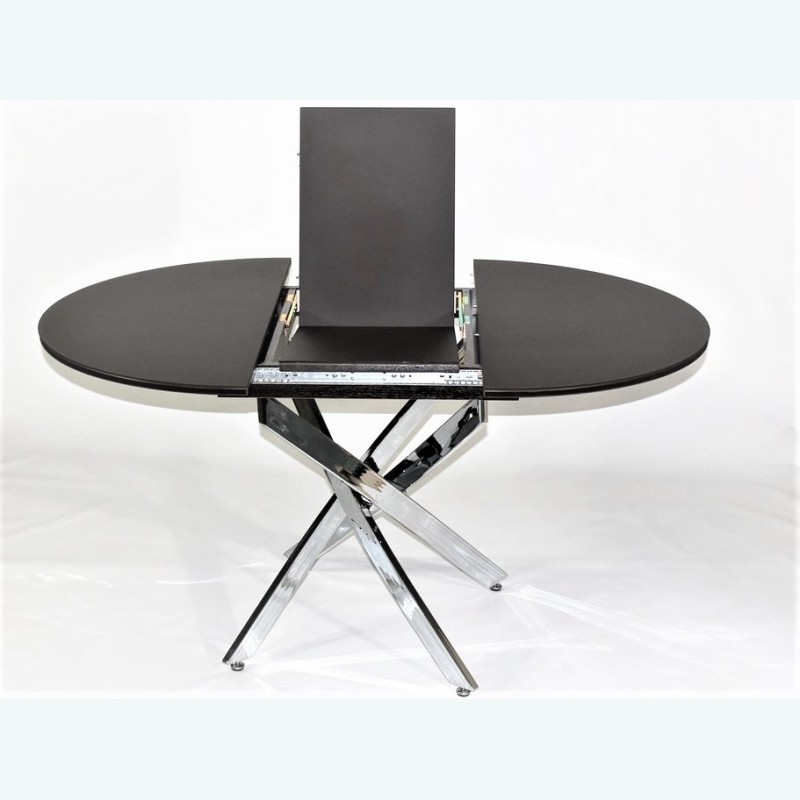 Круглый, раздвижной стол, на хромированных перекрестных ножках, столешница стекло, цвет черный
