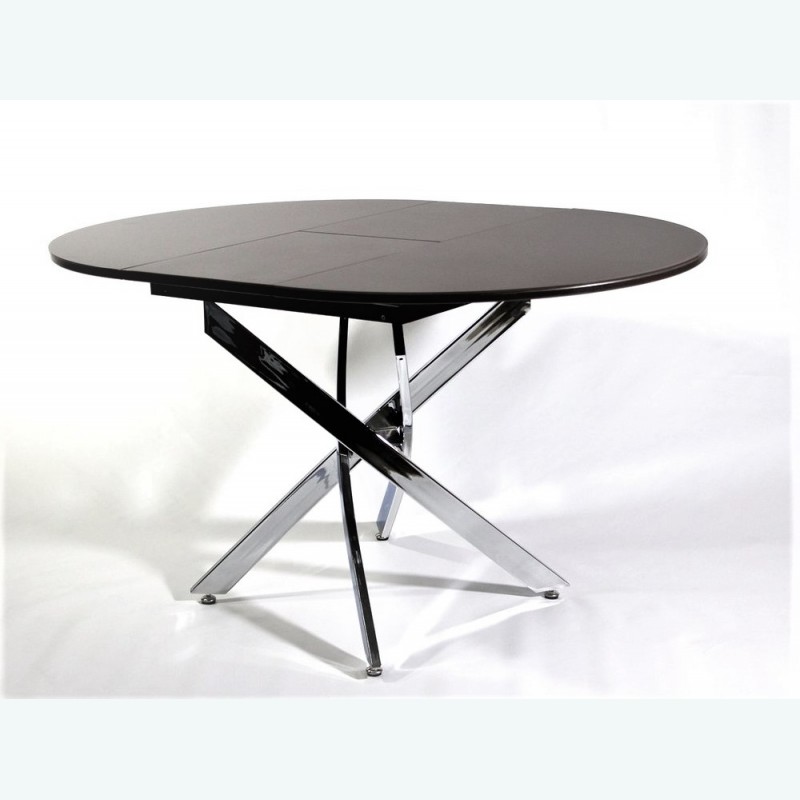 Круглый, раздвижной стол, на хромированных перекрестных ножках, столешница стекло, цвет черный