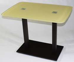 Стеклянный обеденный стол, столешница закаленное стекло, цвет бежевый, каркас и опора  нержавейка, цвет бронза