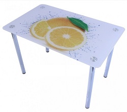 Прямоугольный обеденный стол из стекла и металла с УФ печатью