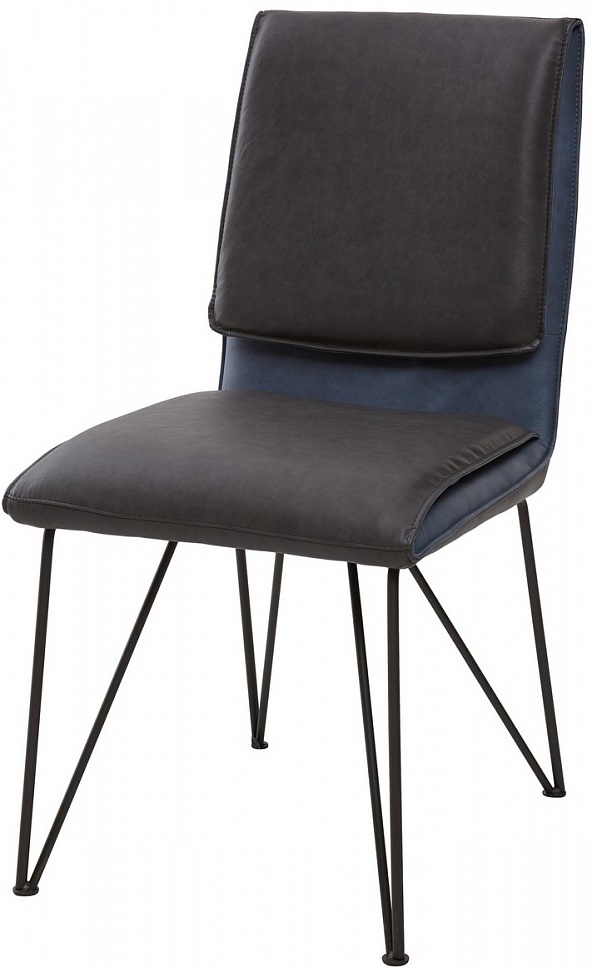 Мягкий стул в современном стиле, обивка экокожа, цвет комбинированный серо-голубой, ножки металл в сером цвете