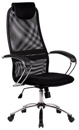Эргономическое кресло, мягкое сиденье комбинированное ткань-сетка черного цвета, каркас сталь