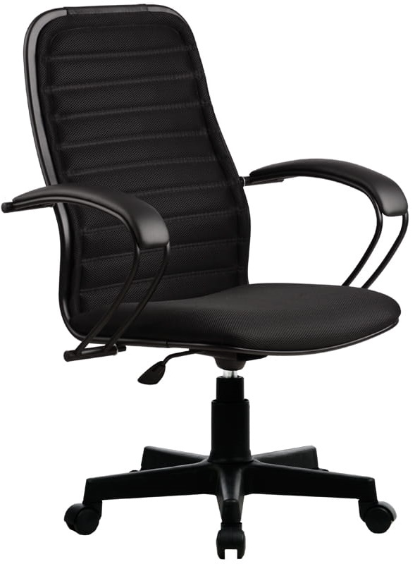 Комфортное офисное кресло, сиденье ткань-сетка, цвет черный, каркас сталь