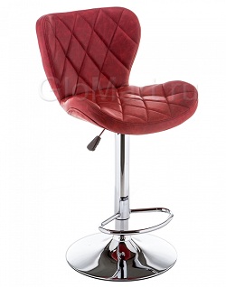 Барный стул на металлической опоре. Цвет обивки красный