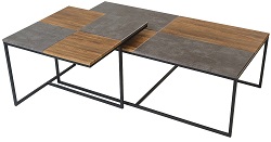 Квадратный журнальный столик на металлическом каркасе. Цвет: дуб американский/серый бетон.