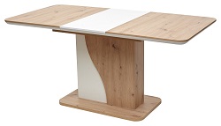 Прямоугольный деревянный раскладной стол на одной опоре. Цвет: дуб артисан/ белый