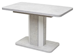 Прямоугольный деревянный раскладной стол на одной опоре. Цвет: белый бетон/ белый
