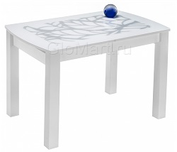 Раздвижной прямоугольный стол со стеклом. Цвет белый.