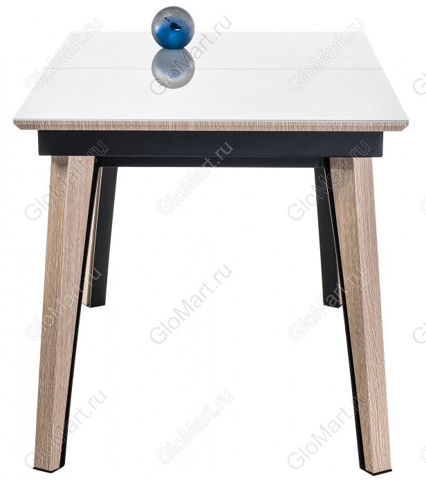 Раскладной обеденный стол со стеклом. Цвет белый/венге светлый.