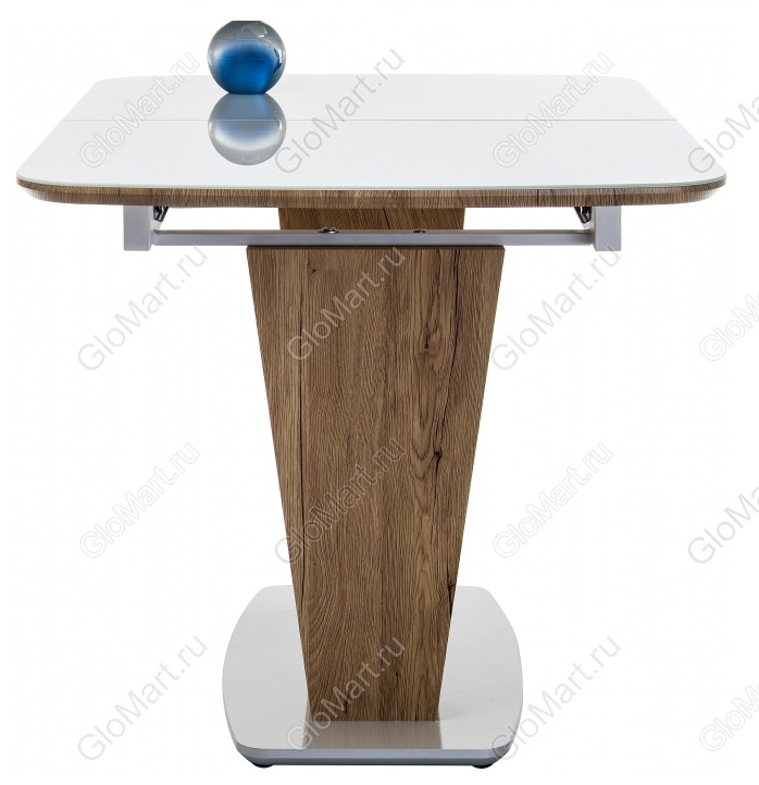 Раздвижной стол на двух опорах. Цвет белый/дуб монтана.