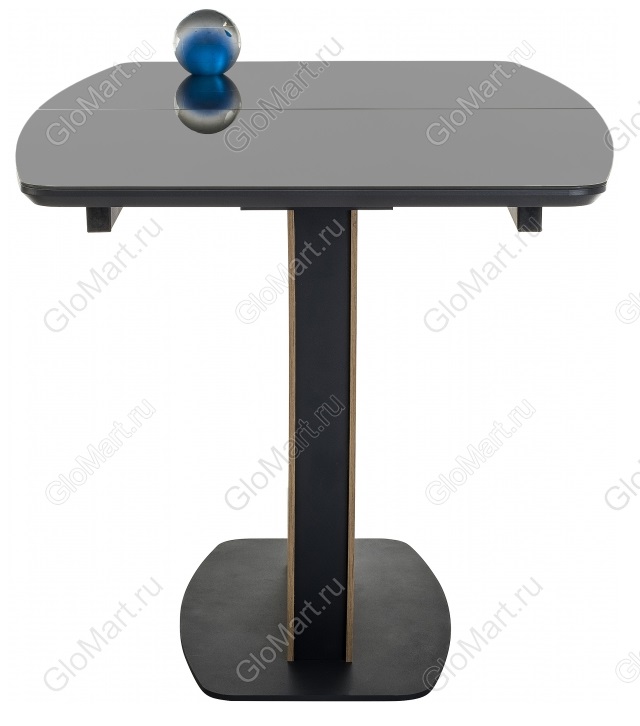 Раздвижной стол со стеклом на одной опоре. Цвет графит/лиственница.