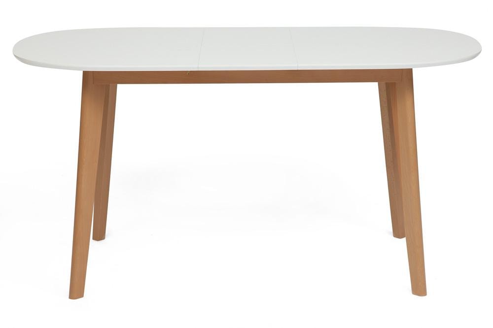 Обеденный раскладной стол, каркас массив бука натурального цвета, столешница белый МДФ