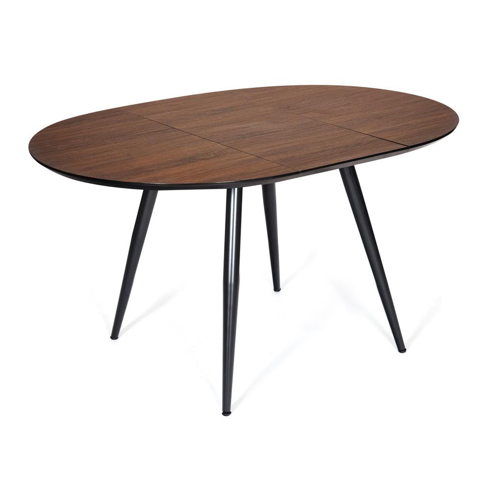 Обеденный круглый раскладной стол, каркас черный металл, столешница МДФ цвета темный орех