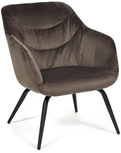 Мягкое кресло с подлокотниками коричневого цвета, каркас металлический черного цвета, обивка ткань