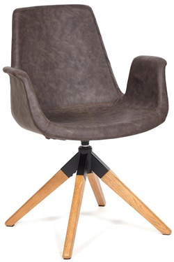 Классическое кресло с подлокотниками, обивка ткань коричневого цвета, каркас дерево+металл