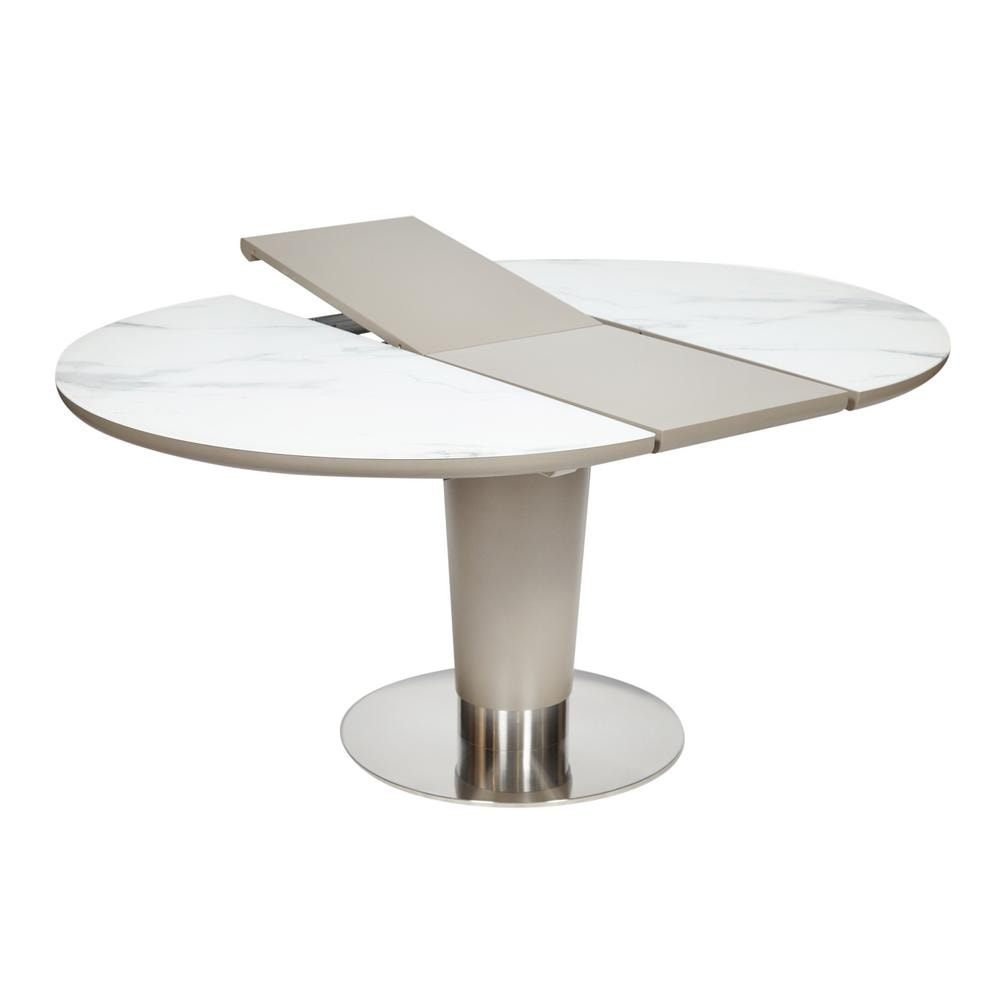 Белый, раскладной обеденный стол, столешница МДФ+стекло, опора МФД+металл