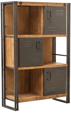 Шкаф в стиле лофт из металла и дерева акации, цвет коричневый дым, фото в интерьере