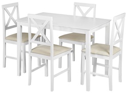 Обеденный комплект стол + 4 стула, дерево гевея +МДФ в белом цвете, ткань кремовая