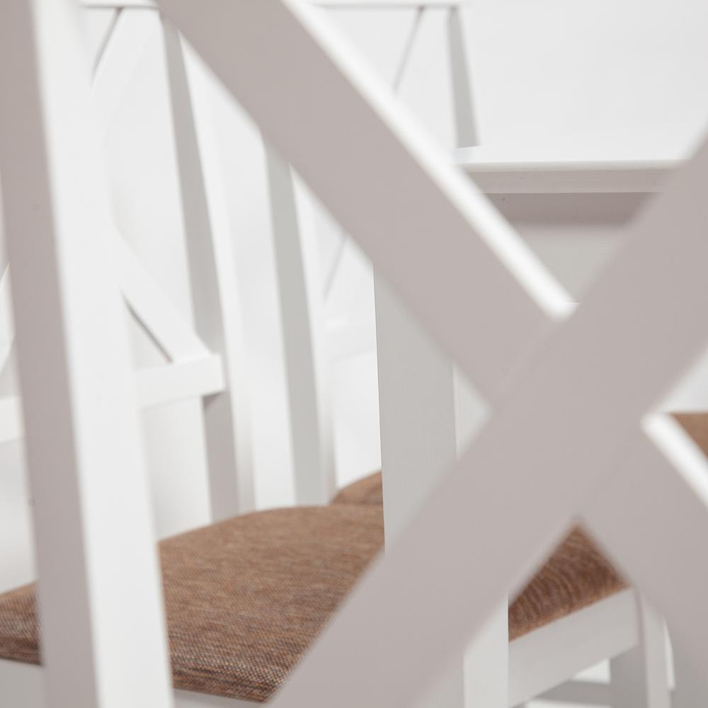 Обеденный комплект стол + 4 стула, дерево гевея +МДФ в белом цвете, ткань кор.-зол.(1505