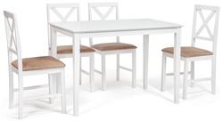 Обеденный комплект стол + 4 стула, дерево гевея +МДФ в белом цвете, ткань кор.-зол.(1505
