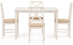 Обеденный комплект стол + 4 стула, дерево гевея +МДФ, цвет слоновая кость, ткань кремовая