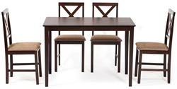 Обеденный комплект стол + 4 стула, дерево гевея + МДФ, цвет cappuccino (темный орех), ткань беж