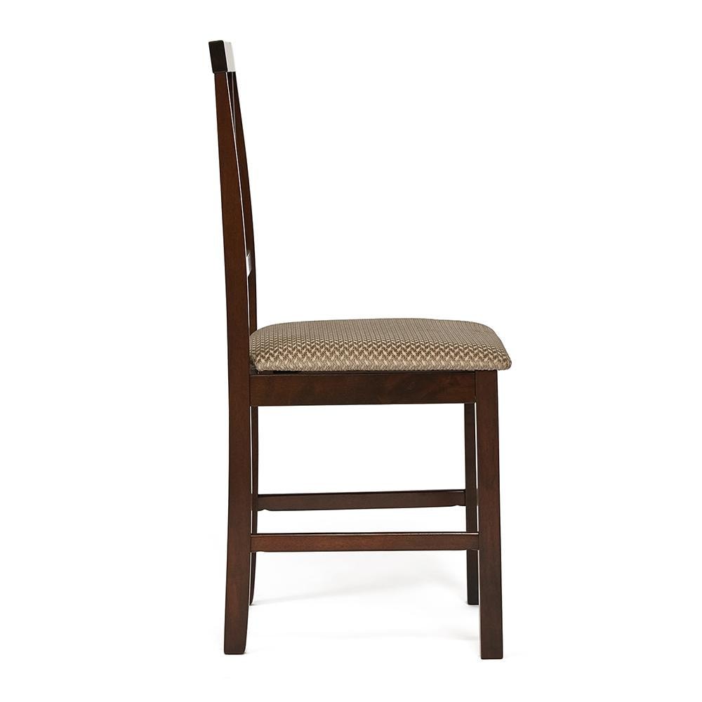 Обеденный комплект стол + 4 стула, дерево гевея + МДФ, цвет cappuccino (темный орех), ткань св коричневая