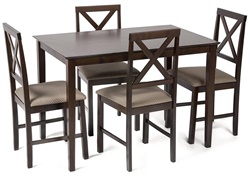 Обеденный комплект стол + 4 стула, дерево гевея + МДФ, цвет cappuccino (темный орех), ткань св коричневая