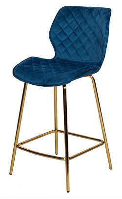 Полубарный стул из ткани на позолоченном  металлокаркасе. Цвет синий.