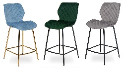 Полубарный стул из ткани на   металлокаркасе. Цвет голубой, зеленый, серый.