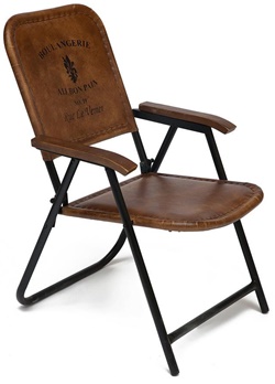 Складное кресло в стиле лофт из натуральной кожи буйвола на металлическом каркасе