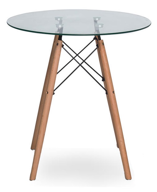 Круглый стол со стеклом на деревянных ножках. 
