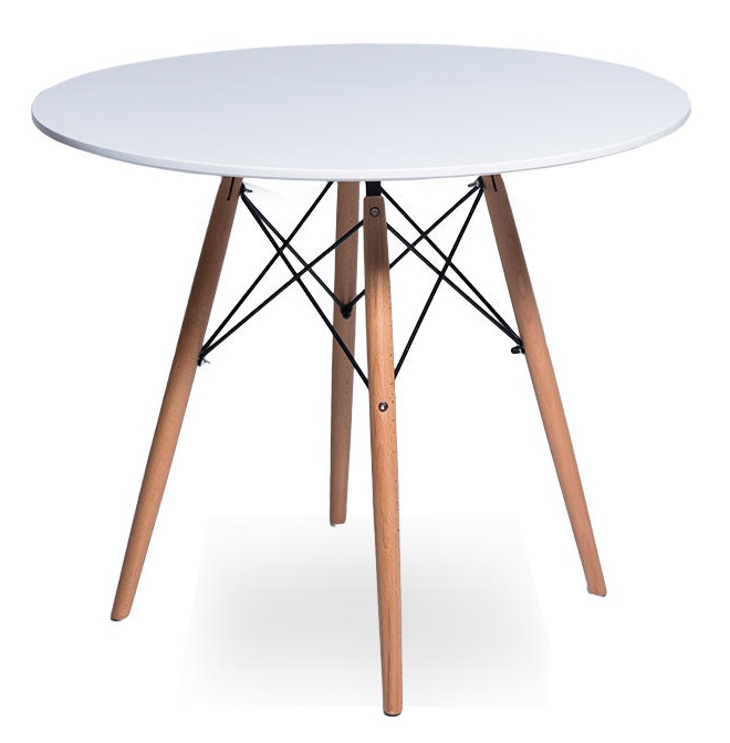Круглый стол из МДФ на деревянных ножках. Цвет белый.