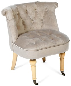 Мягкое кресло на деревянном каркасе, обивка вельвет серого цвета