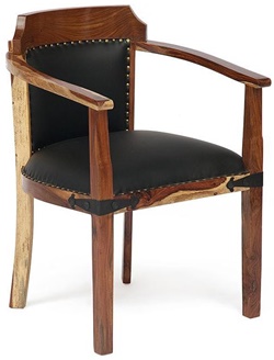 Деревянное кресло из натурального дерева и экокожи черного цвета в восточном стиле