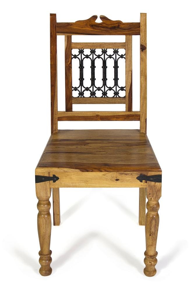 Деревянный резной стул из дерева палисандр с оригинальным кованным декором на спинке