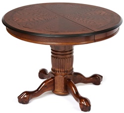 Круглый раскладной стол, цвет темный орех, опора и ножки дерево гевея, столешница шпонированный МДФ