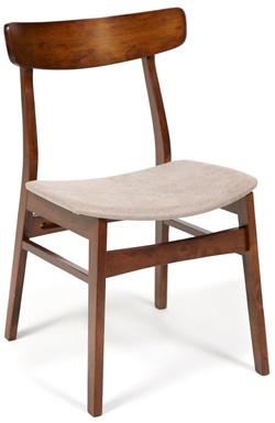 Деревянный стул с гнутой спинкой и мягким сиденьем, каркас-массив гевеи в цвете темный дуб, сиденье ткань бежевого цвета