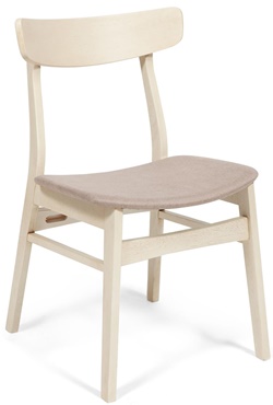 Деревянный стул с гнутой спинкой и мягким сиденьем, каркас-массив гевеи, цвет: античный белый, сиденье обито тканью