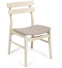 Деревянный стул с мягким сиденьем из массива гевеи, цвет: античный белый, сиденье обтянуто тканью бежевого цвета